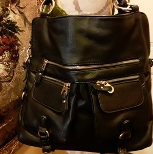 Vegan Black Hobo Satchel Gold Hardware Large